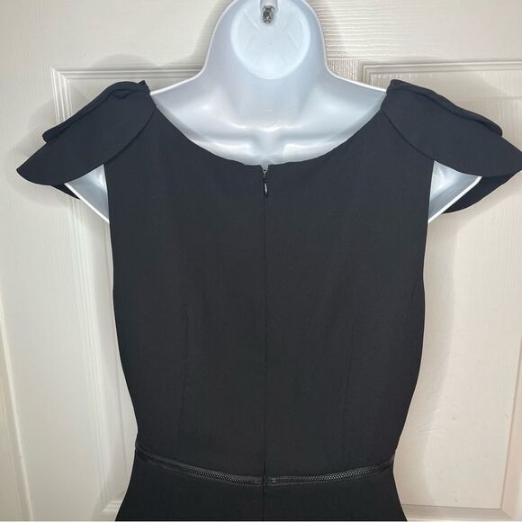 BCBGeneration LBD Black Sheath Mini Dress Petal Cap Sleeves Moto Zippers 6 - Picture 8 of 10
